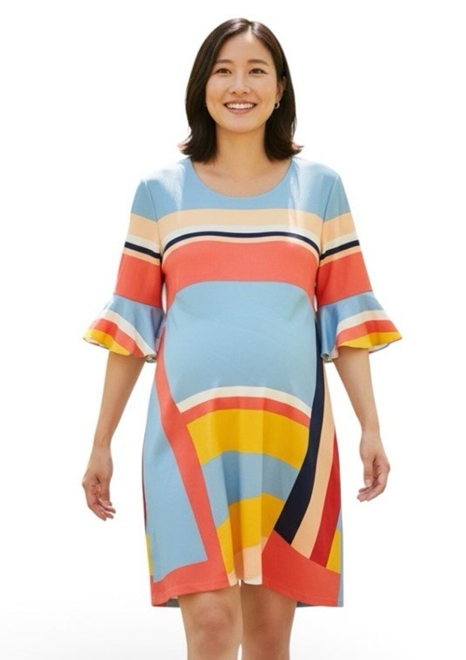 ECI New York Women’s Bell Sleeve Color Block Shift Dress Size 12 – Career Dinner